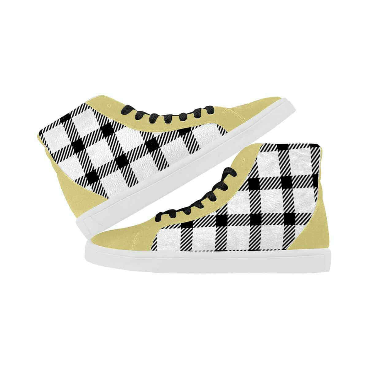 Sneakers For Men, Black And White Buffalo Plaid High Top Sports Shoes.