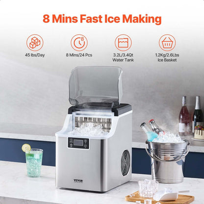 Portable Countertop Ice Maker 45Lbs/24H Self-Cleaning With Scoop