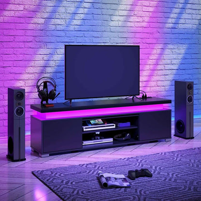 LED TV Stand with Power Outlet &amp; Storage Cabinet