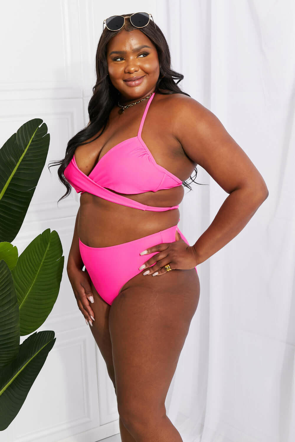 Marina West Swim Summer Splash Halter Bikini Set in Pink.