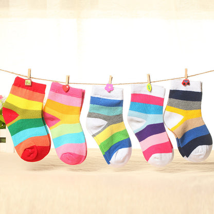 Combed Cotton Rainbow Stripes Baby Tube Socks for Kids