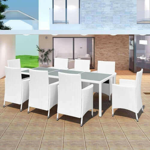 9 Piece Outdoor Dining Set with Cushions Poly Rattan Gray.