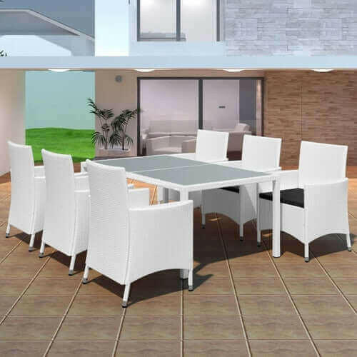 9 Piece Outdoor Dining Set with Cushions Poly Rattan Gray.