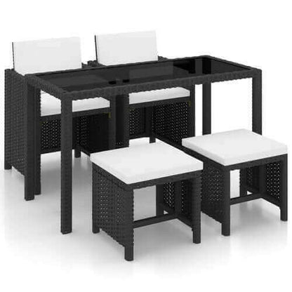 5 Piece Outdoor Dining Set with Cushions Poly Rattan Black.