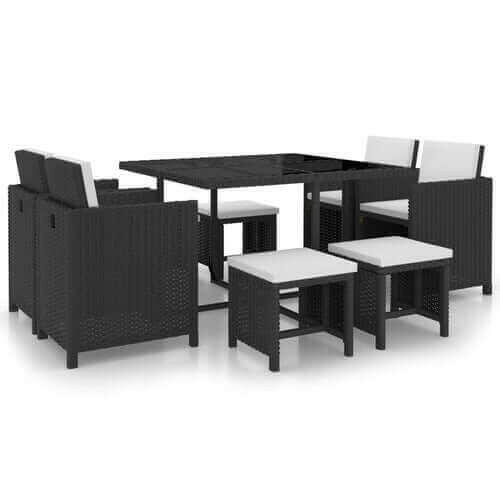 5 Piece Outdoor Dining Set with Cushions Poly Rattan Black.