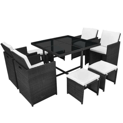 5 Piece Outdoor Dining Set with Cushions Poly Rattan Black.