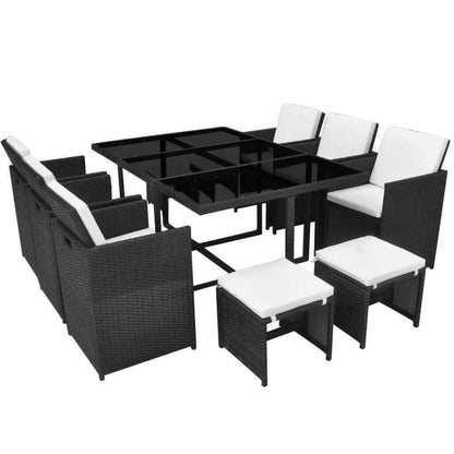 5 Piece Outdoor Dining Set with Cushions Poly Rattan Black.