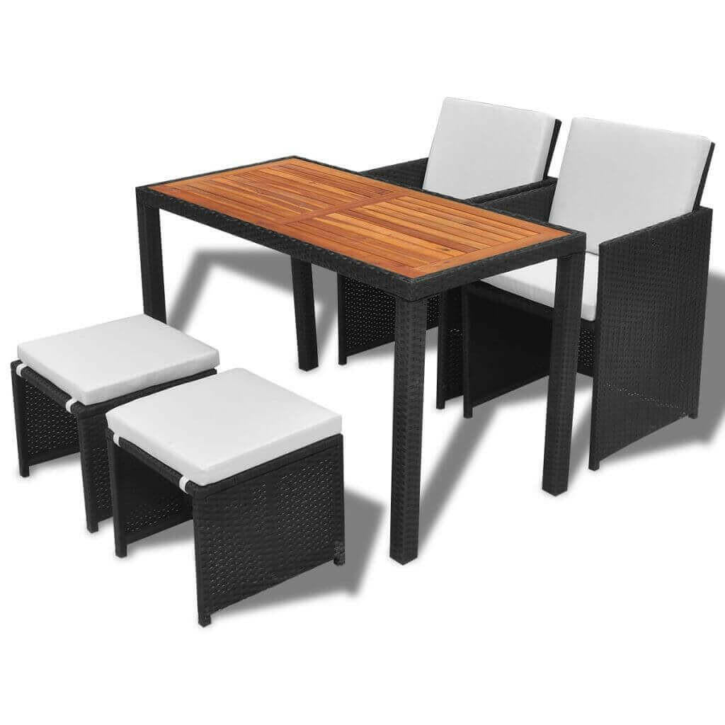 5 Piece Outdoor Dining Set Poly Rattan and Acacia Wood Black