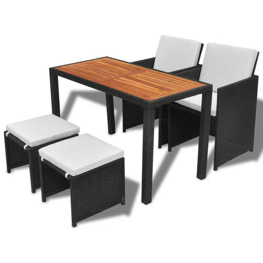 5 Piece Outdoor Dining Set Poly Rattan and Acacia Wood Black.