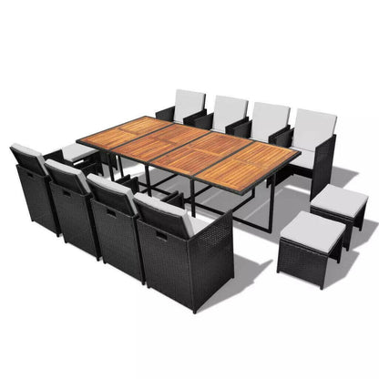 5 Piece Outdoor Dining Set Poly Rattan and Acacia Wood Black.