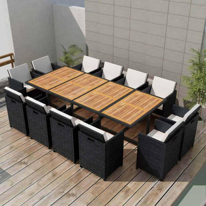 13 Piece Outdoor Dining Set with Cushions Poly Rattan Black.