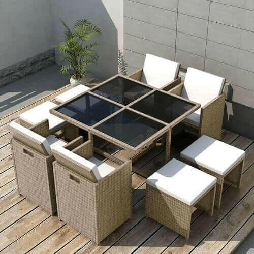 5 Piece Outdoor Dining Set with Cushions Poly Rattan Beige.