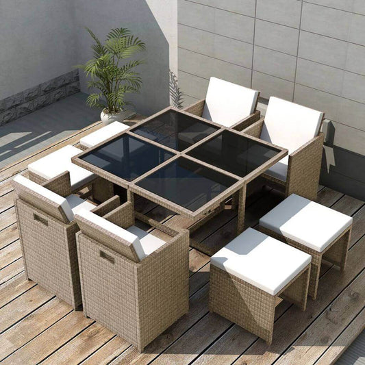 5 Piece Outdoor Dining Set with Cushions Poly Rattan Beige