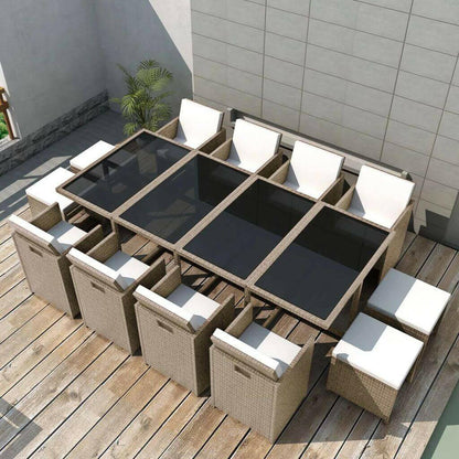 5 Piece Outdoor Dining Set with Cushions Poly Rattan Beige.