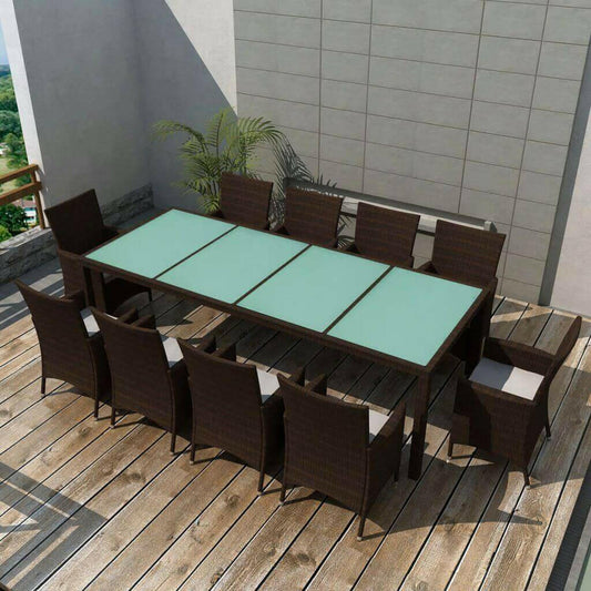 11 Piece Outdoor Dining Set with Cushions Poly Rattan Gray.