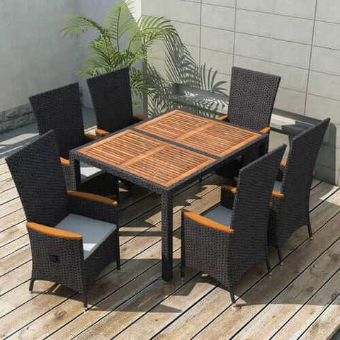 7 Piece Outdoor Dining Set with Cushions Poly Rattan Gray