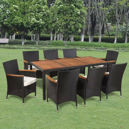 9 Piece Outdoor Dining Set with Cushions Poly Rattan.