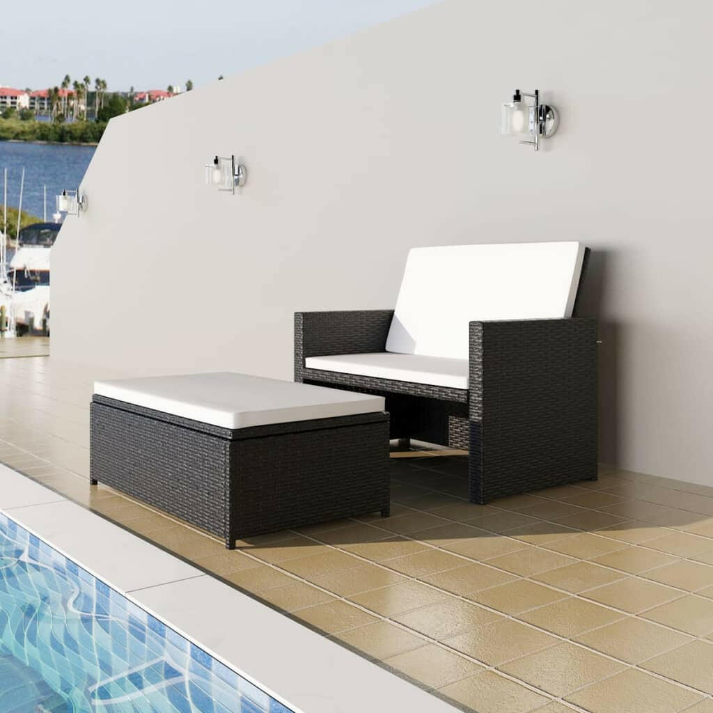 2 Piece Garden Lounge Set with Cushions Poly Rattan Gray.