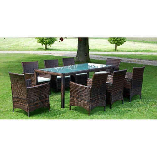 9 Piece Outdoor Dining Set with Cushions Poly Rattan Gray.