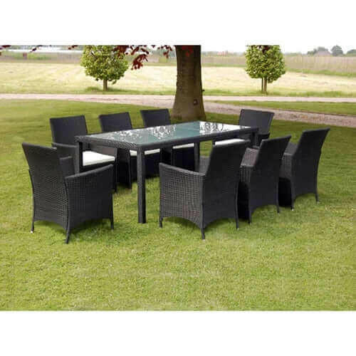 9 Piece Outdoor Dining Set with Cushions Poly Rattan Gray.