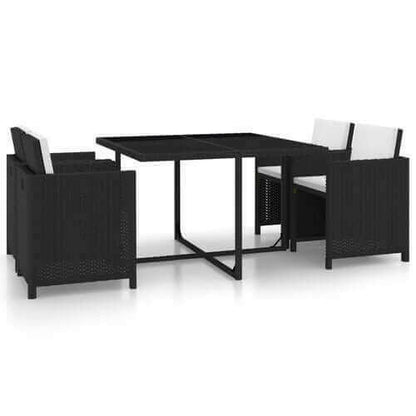 5 Piece Outdoor Dining Set with Cushions Poly Rattan Black.