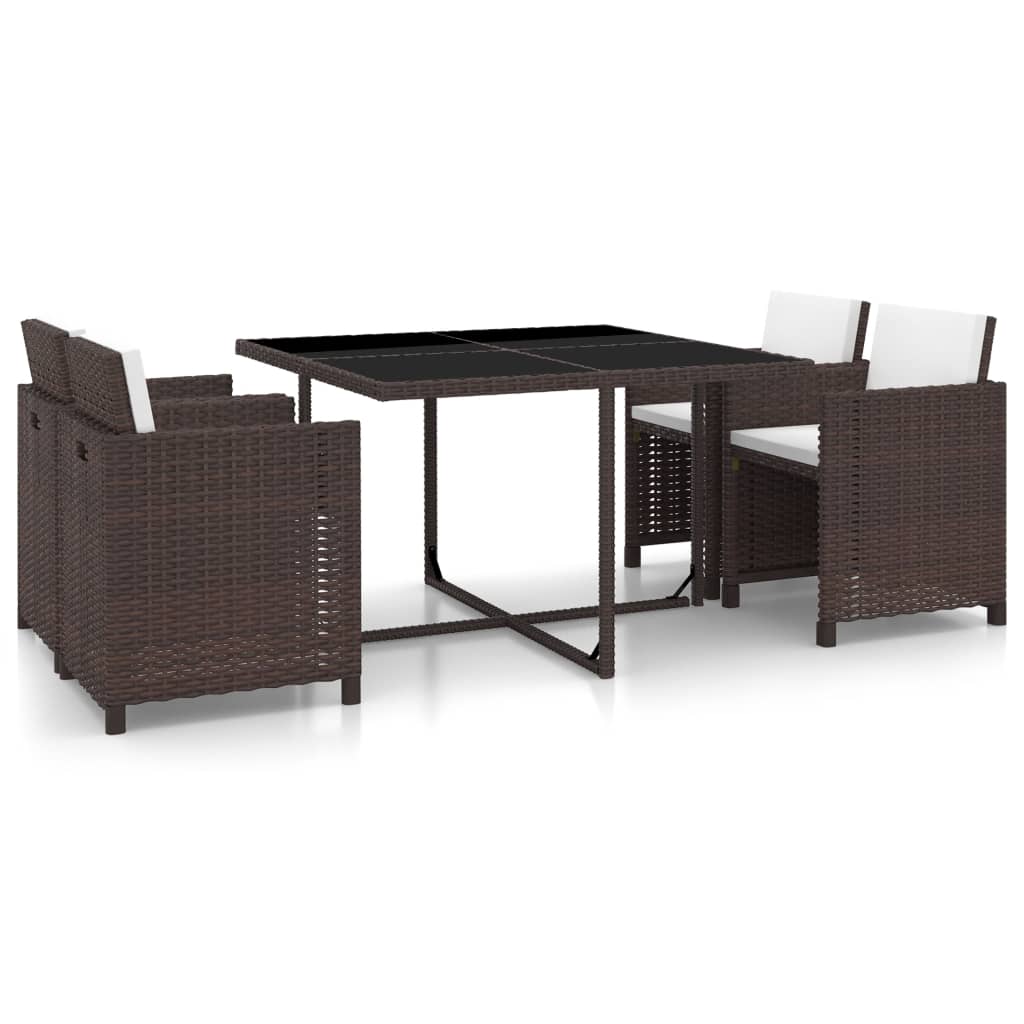 5 Piece Outdoor Dining Set with Cushions Poly Rattan Black