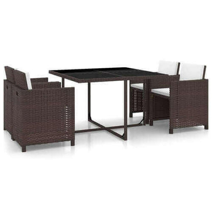 5 Piece Outdoor Dining Set with Cushions Poly Rattan Black.