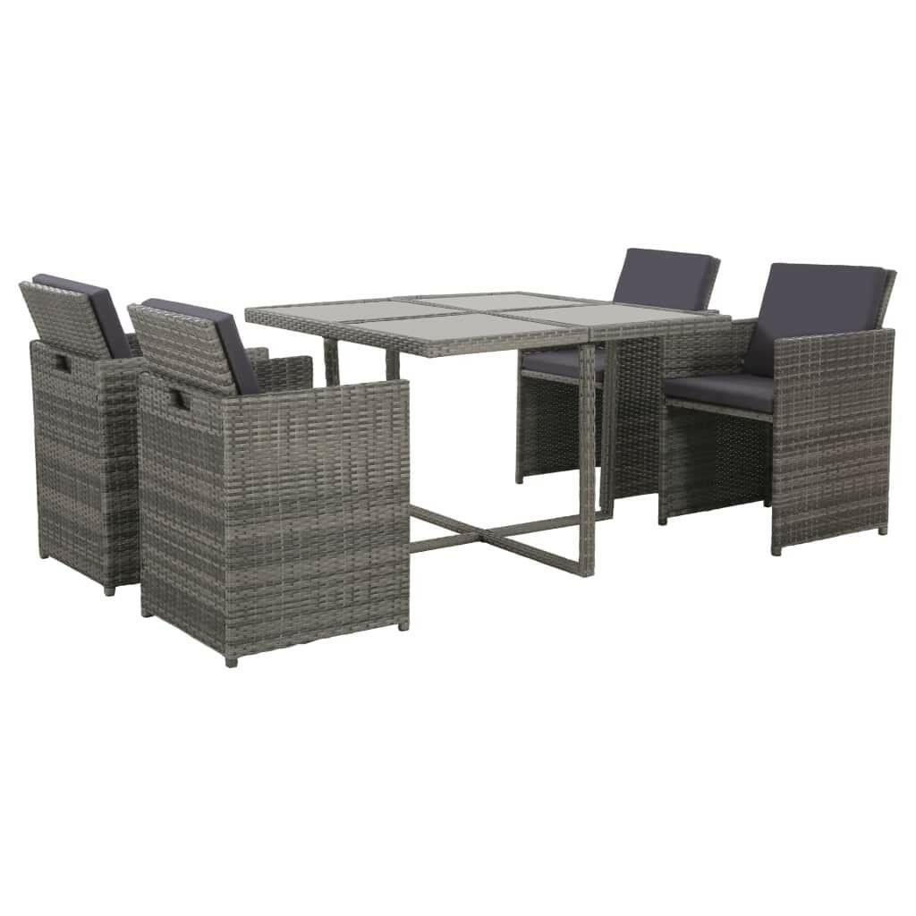 5 Piece Outdoor Dining Set with Cushions Poly Rattan Black