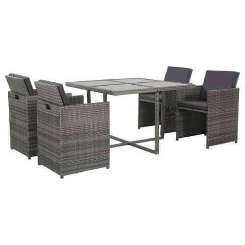 5 Piece Outdoor Dining Set with Cushions Poly Rattan Black.