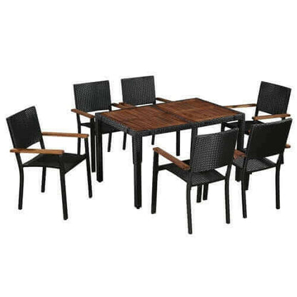 5 Piece Outdoor Dining Set Poly Rattan and Acacia Wood Black.