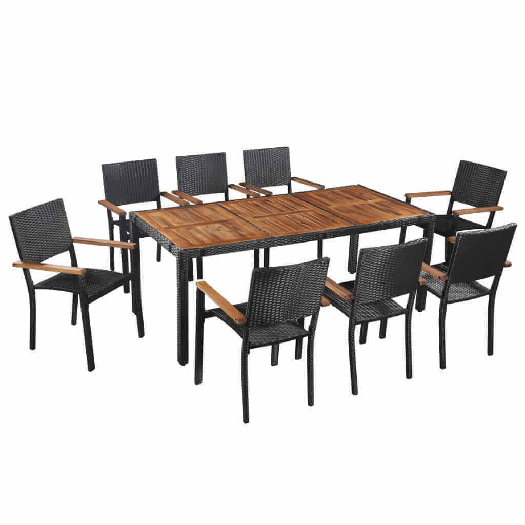 5 Piece Outdoor Dining Set Poly Rattan and Acacia Wood Black.