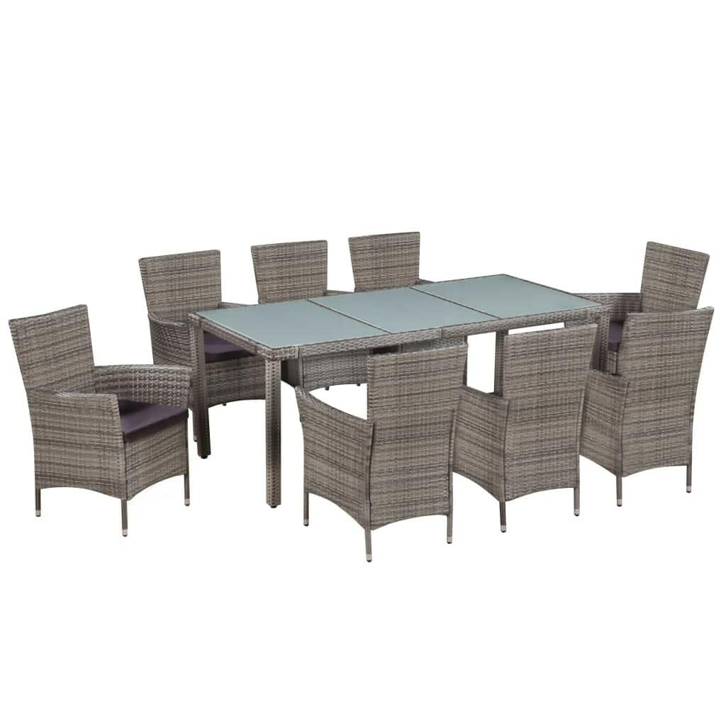 9 Piece Outdoor Dining Set with Cushions Poly Rattan Gray.