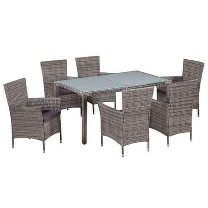 9 Piece Outdoor Dining Set with Cushions Poly Rattan Gray.