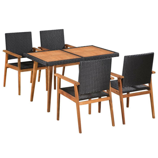 5 Piece Outdoor Dining Set Poly Rattan Black and Brown.