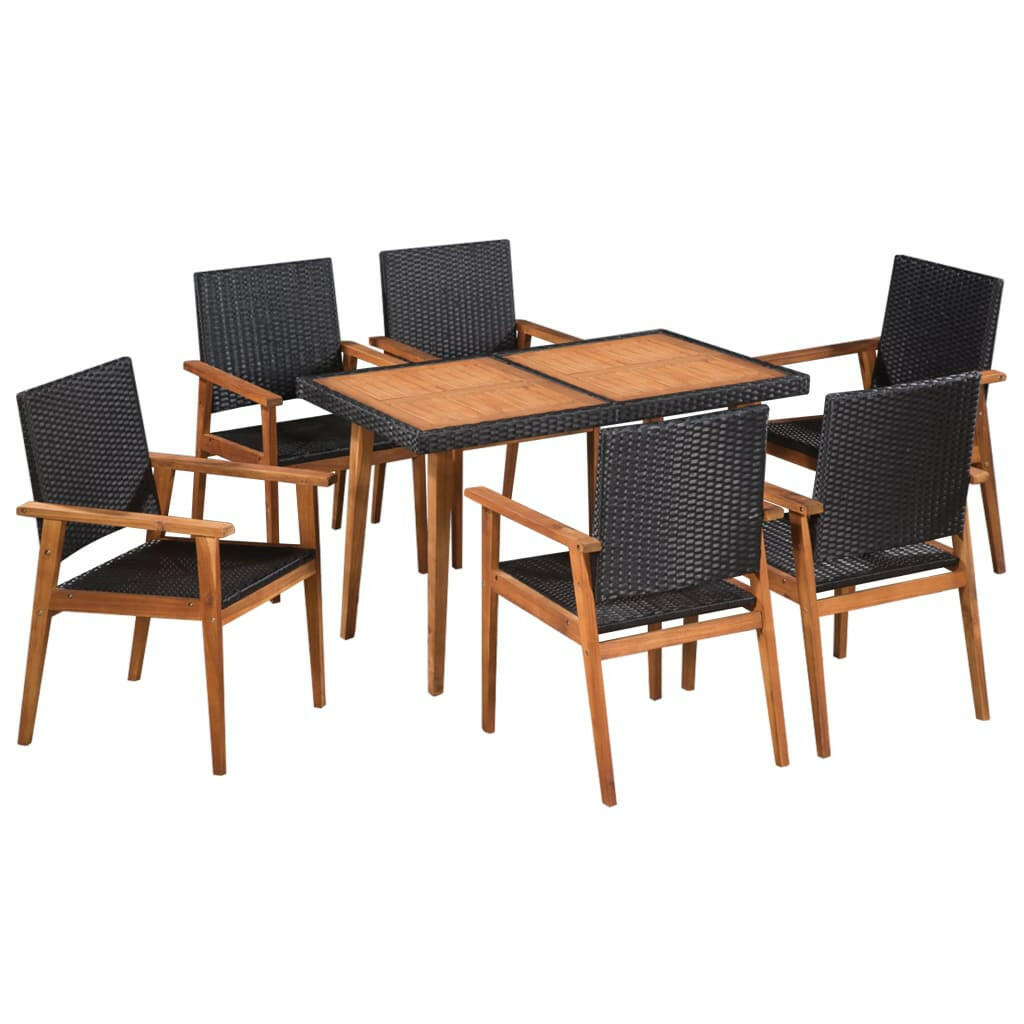 5 Piece Outdoor Dining Set Poly Rattan Black and Brown.