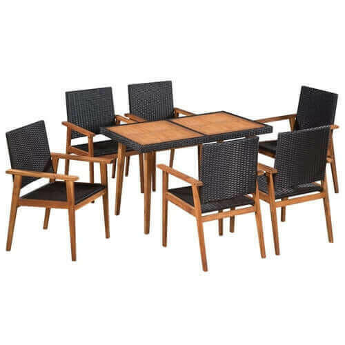 5 Piece Outdoor Dining Set Poly Rattan Black and Brown.