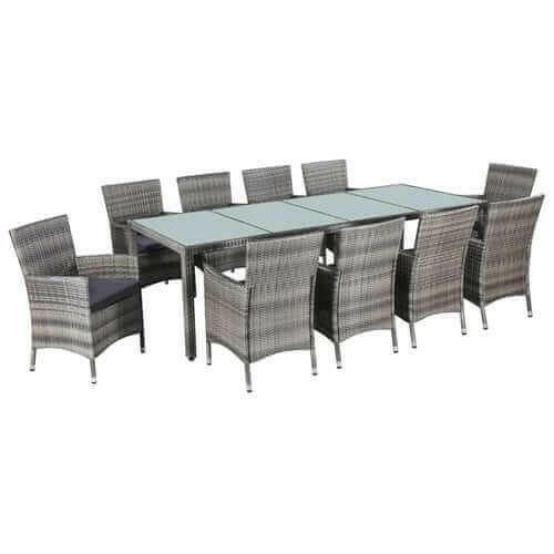 11 Piece Outdoor Dining Set with Cushions Poly Rattan Gray.