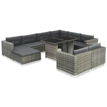 10 Piece Garden Lounge Set with Cushions Poly Rattan Gray.