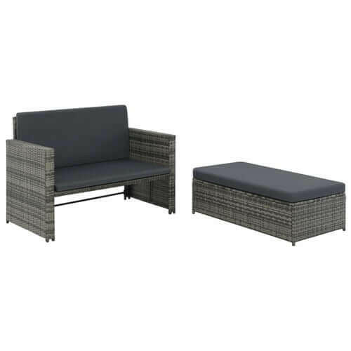 2 Piece Garden Lounge Set with Cushions Poly Rattan Gray.