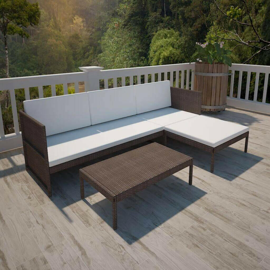 3 Piece Garden Lounge Set with Cushions Poly Rattan Black.