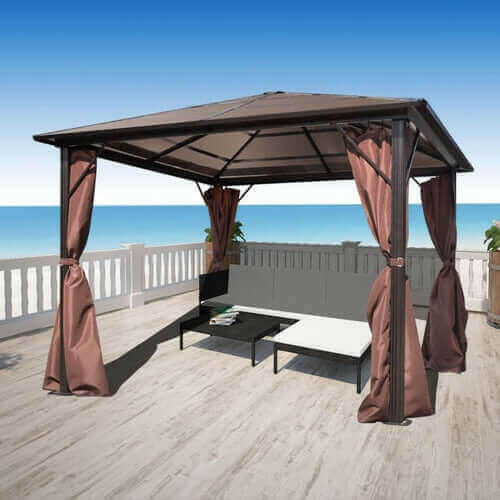 Gazebo with Curtain Brown Aluminum 10&