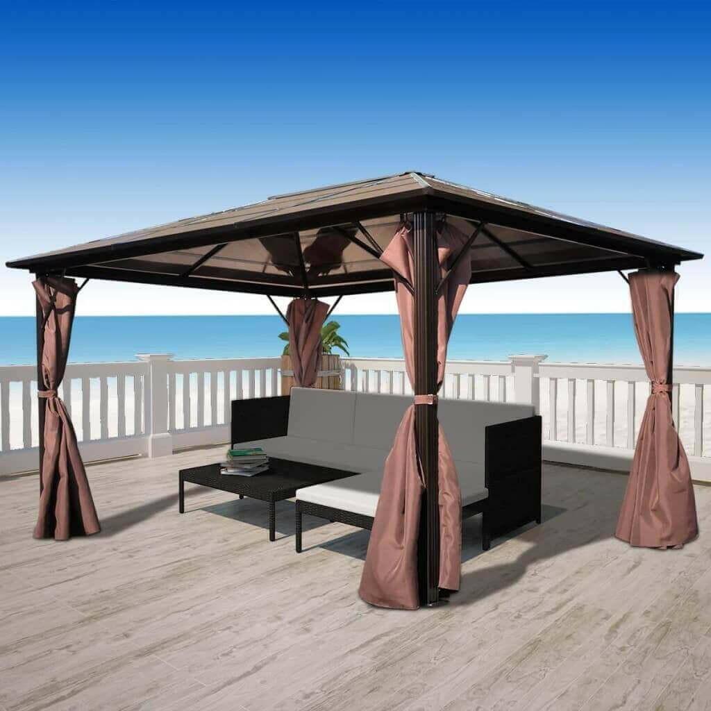 Gazebo with Curtain Brown Aluminum 10&