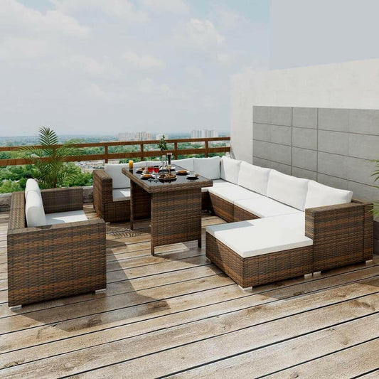 10 Piece Garden Lounge Set with Cushions Poly Rattan Gray.