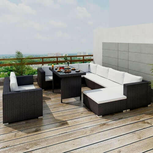 10 Piece Garden Lounge Set with Cushions Poly Rattan Gray.