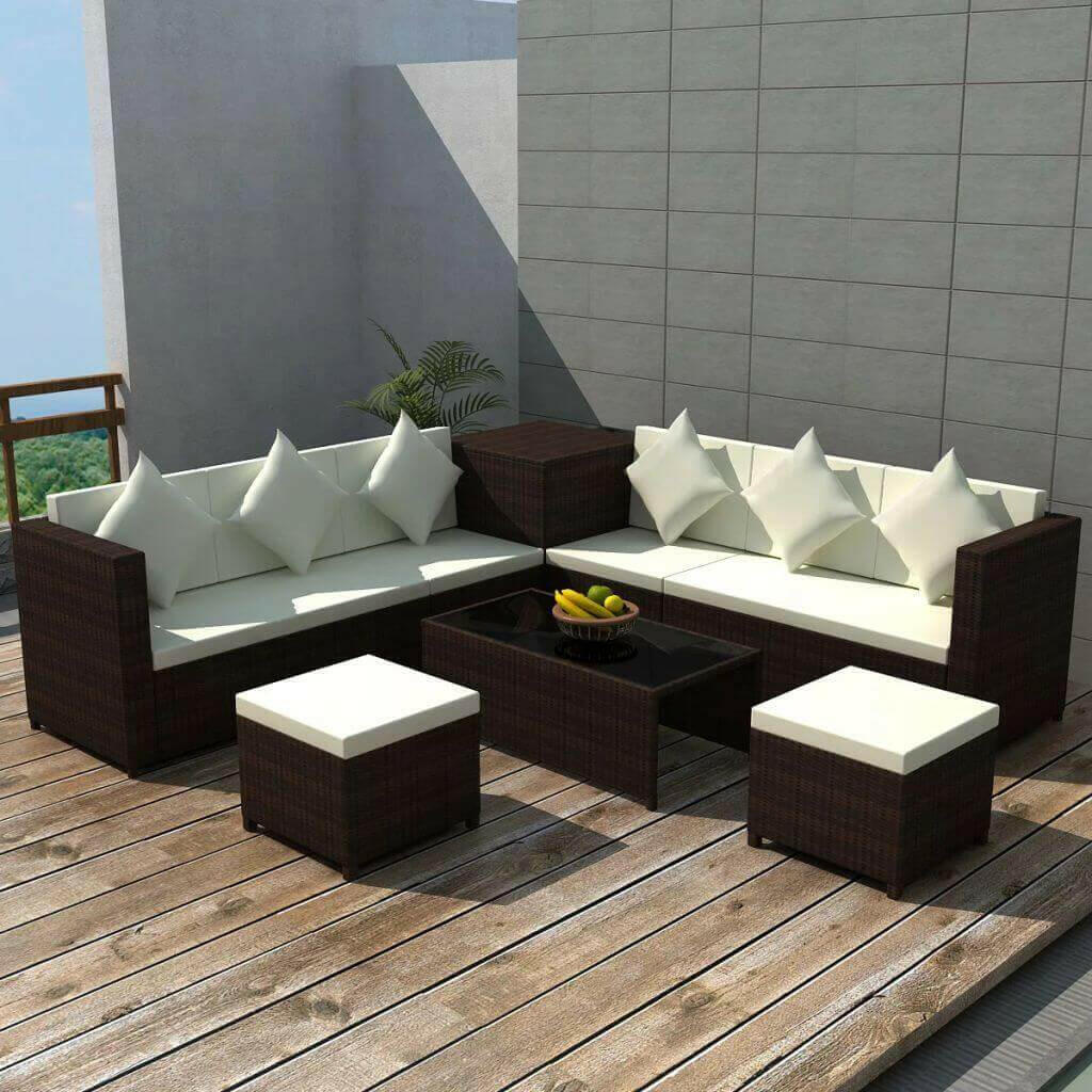 Garden Sofa Set 26 Pieces Poly Rattan Brown.