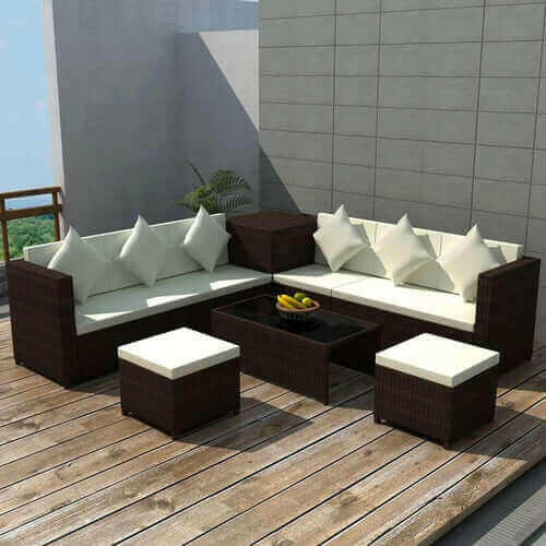 Garden Sofa Set 26 Pieces Poly Rattan Brown.