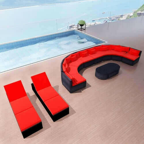 13 Piece Garden Lounge Set with Cushions Poly Rattan Red.