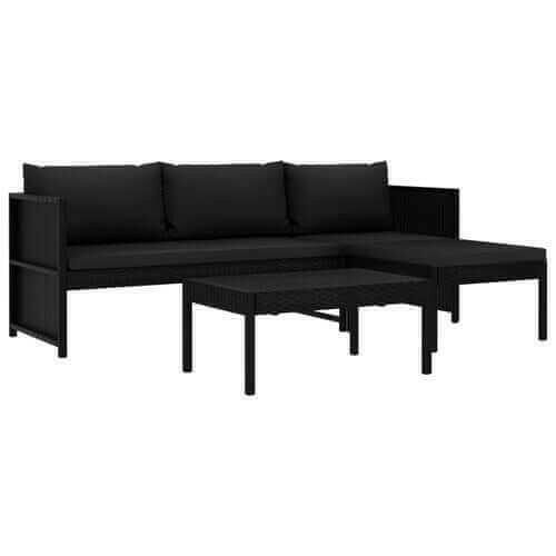 3 Piece Garden Lounge Set with Cushions Poly Rattan Black.