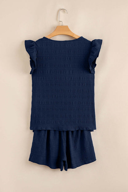 Textured Square Neck Top &amp; High Waist Shorts Set