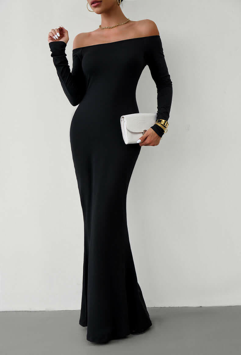 Off-Shoulder Long Sleeve Maxi Dress.